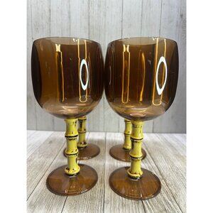 Vtg Tiki Bar Wine Goblets Acrylic Tree Bamboo Style Stem Cocktail Glasses Set 4